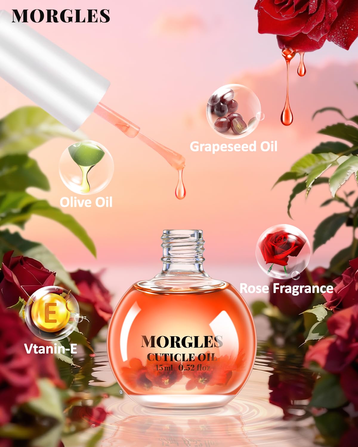 Close-up of MORGLES rose nail cuticle oil