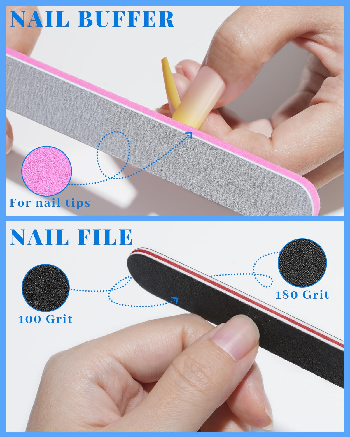Close-up of MORGLES tapered square nail tips in clear finish
