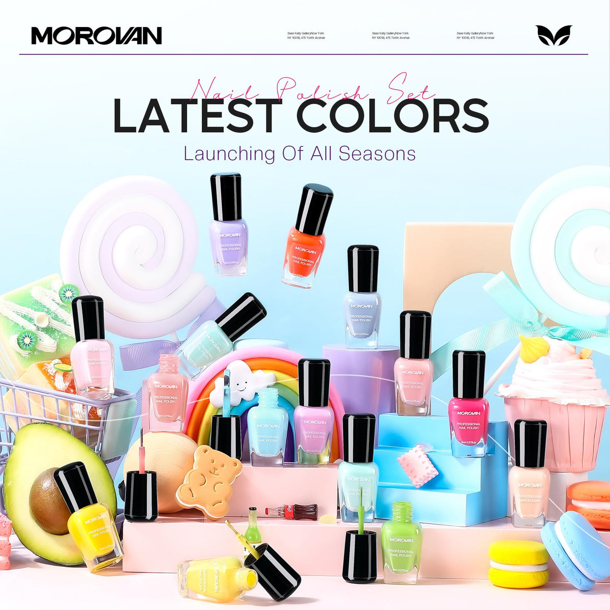 Close-up of Morovan nail polish bottle with vibrant colour