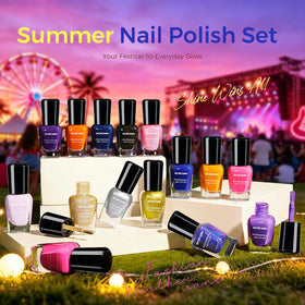 Close-up of Morovan neon pink nail polish bottle