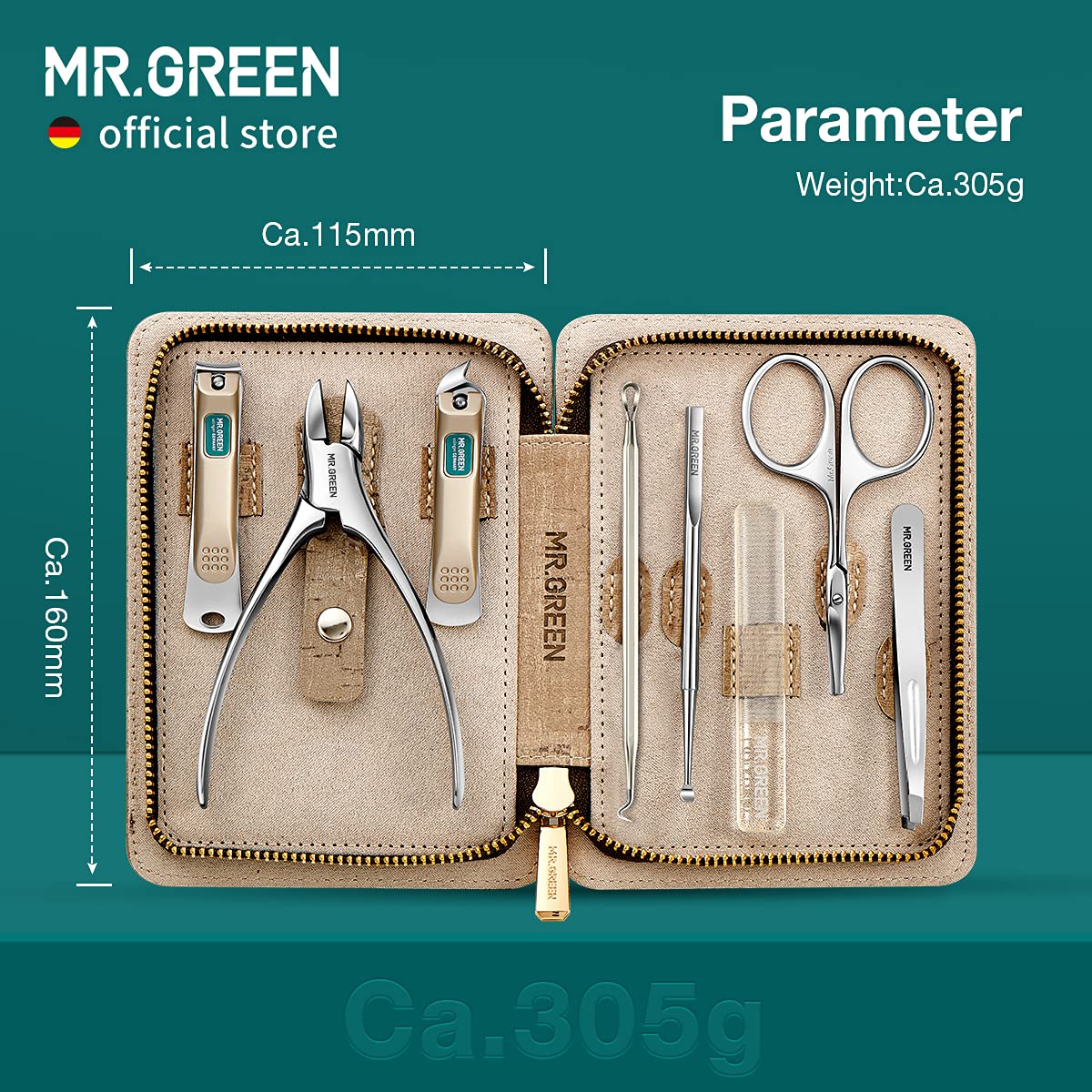 Close-up of MR.GREEN nail file and scissors