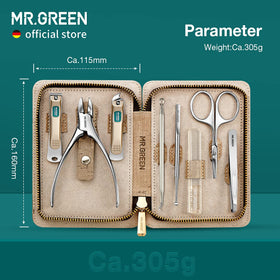 Close-up of MR.GREEN nail file and scissors