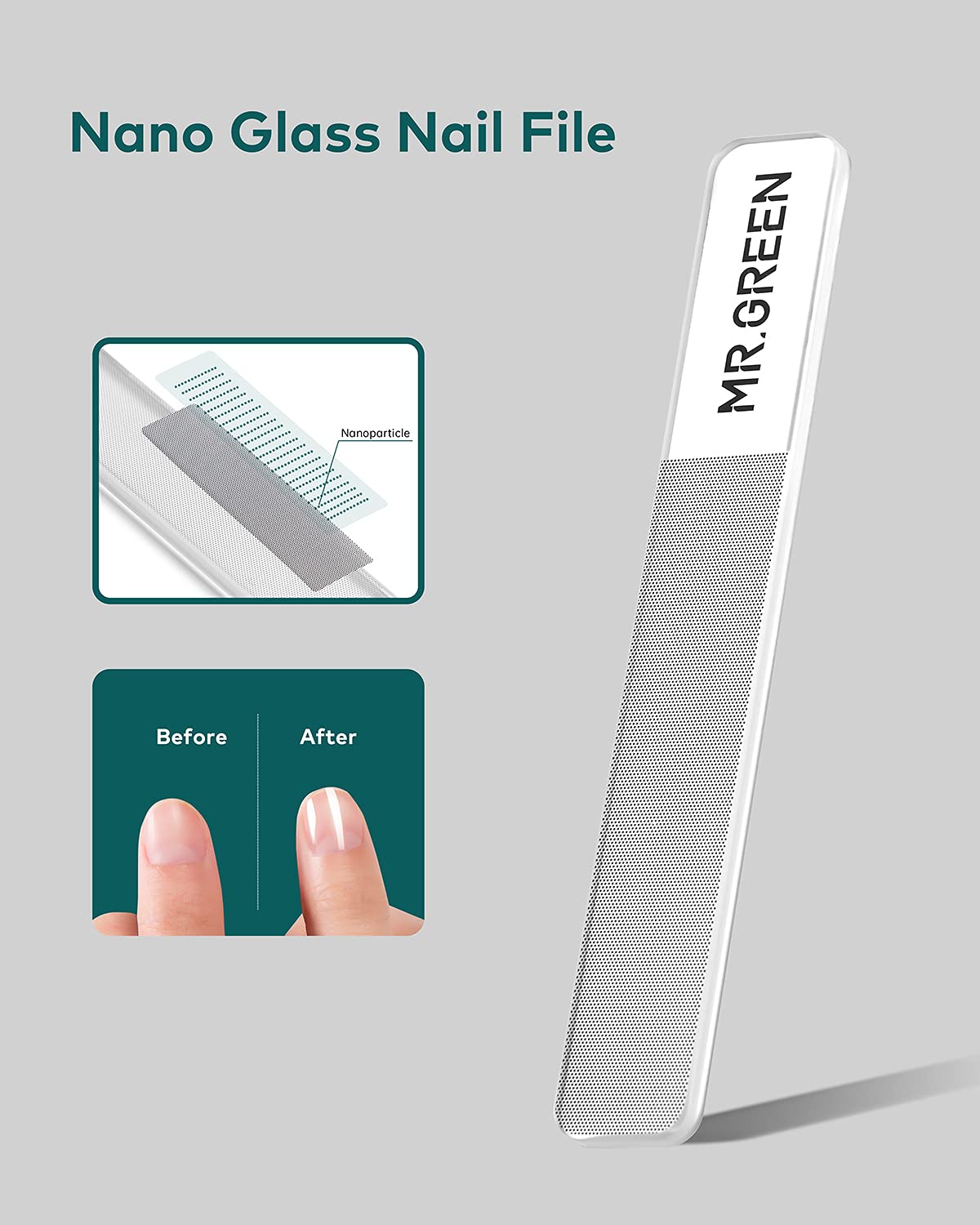 Close-up of MR.GREEN Nano Glass Nail File showing texture