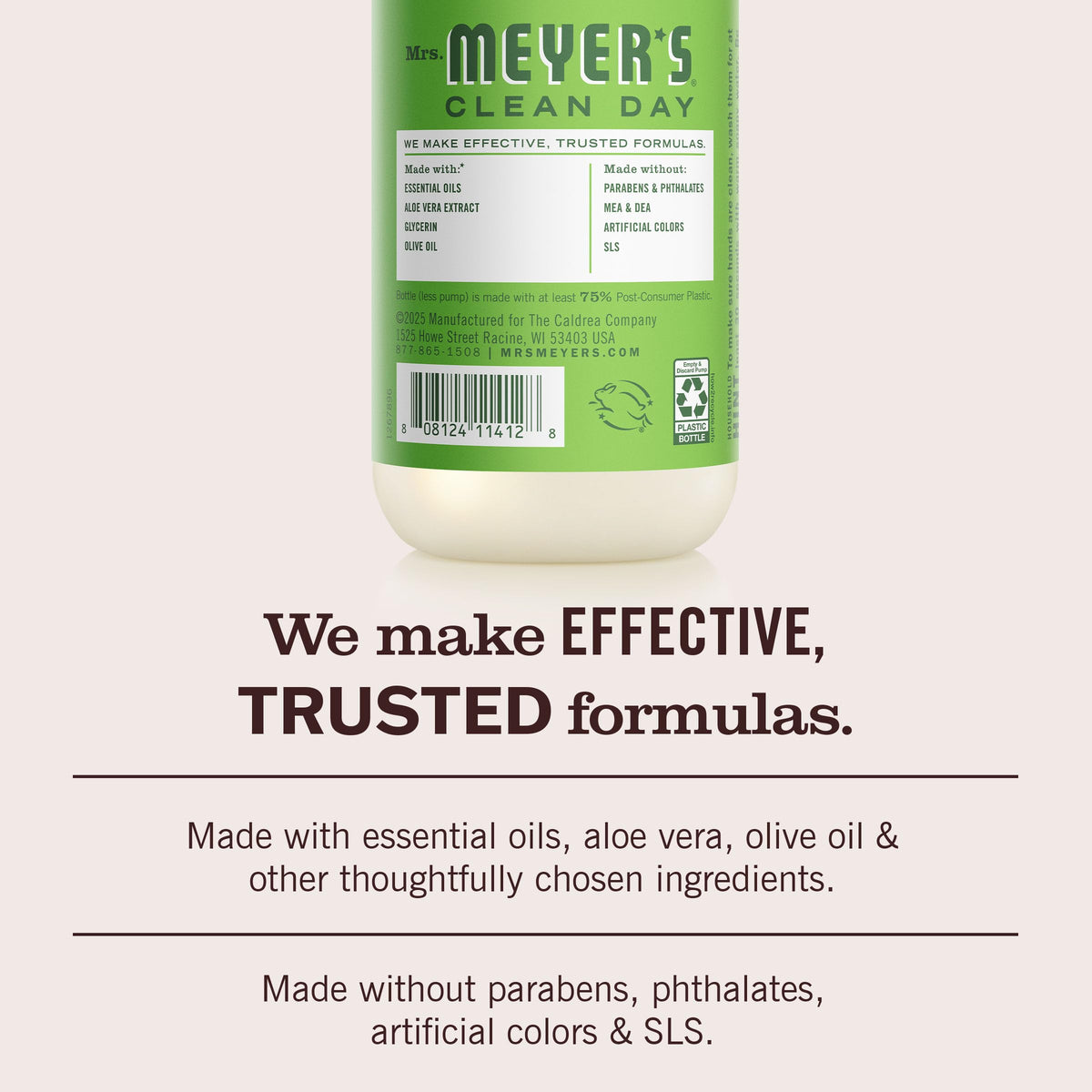 Close-up of Mrs. MEYER'S Hand Soap Fresh Cut Grass ingredients list