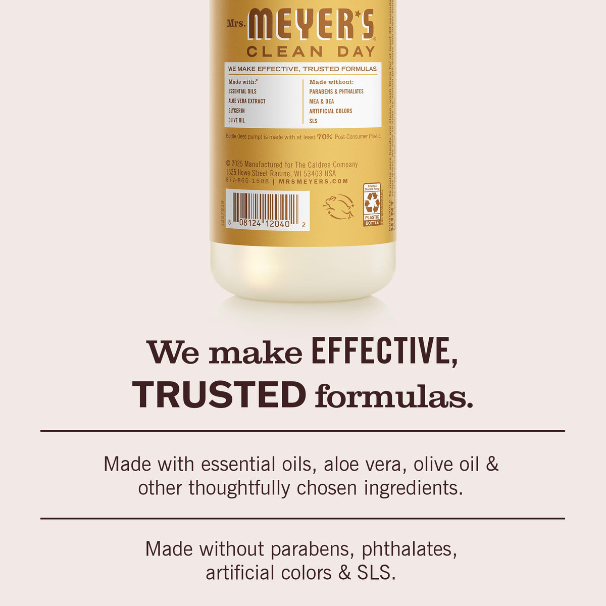 Close-up of Mrs. MEYER'S Hand Soap Honeycomb Scent bottle label