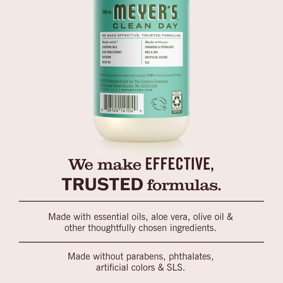 Close-up of Mrs. MEYER'S Hand Soap ingredients