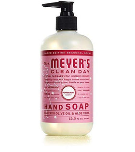 Close-up of Mrs. MEYER'S Iowa Pine hand soap bottle