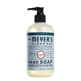 Close-up of Mrs. MEYER'S SnowDrop Liquid Hand Soap label