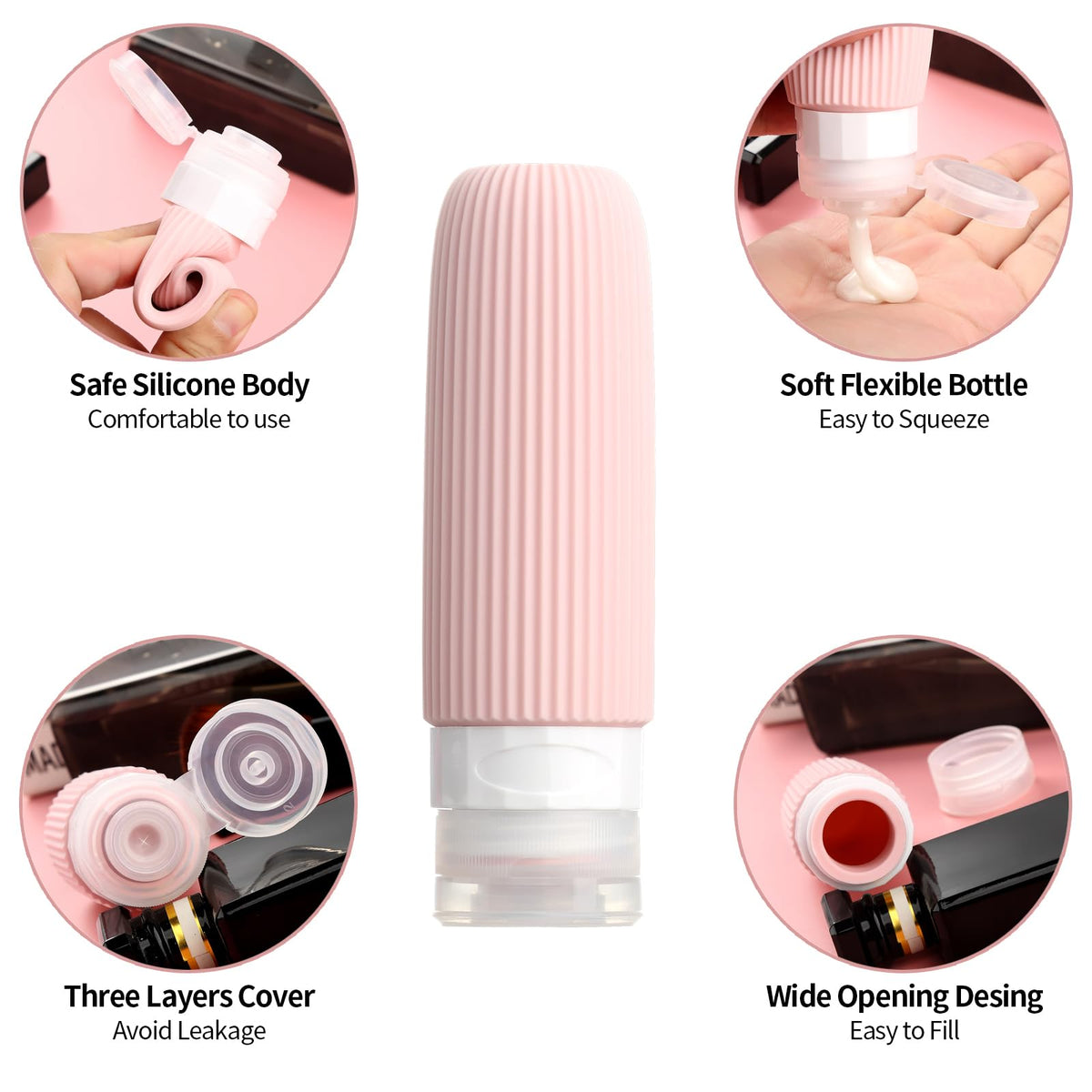 Close-up of Mrsdry large 6oz travel bottle with no-drip valve