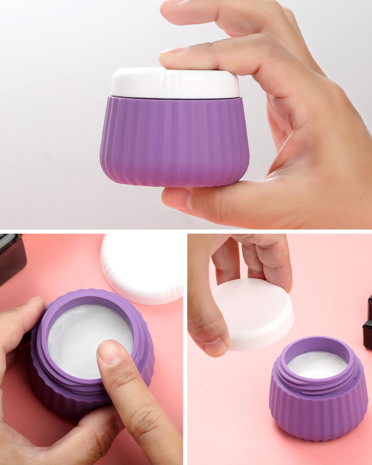 Close-up of Mrsdry silicone travel bottles in a clear bag
