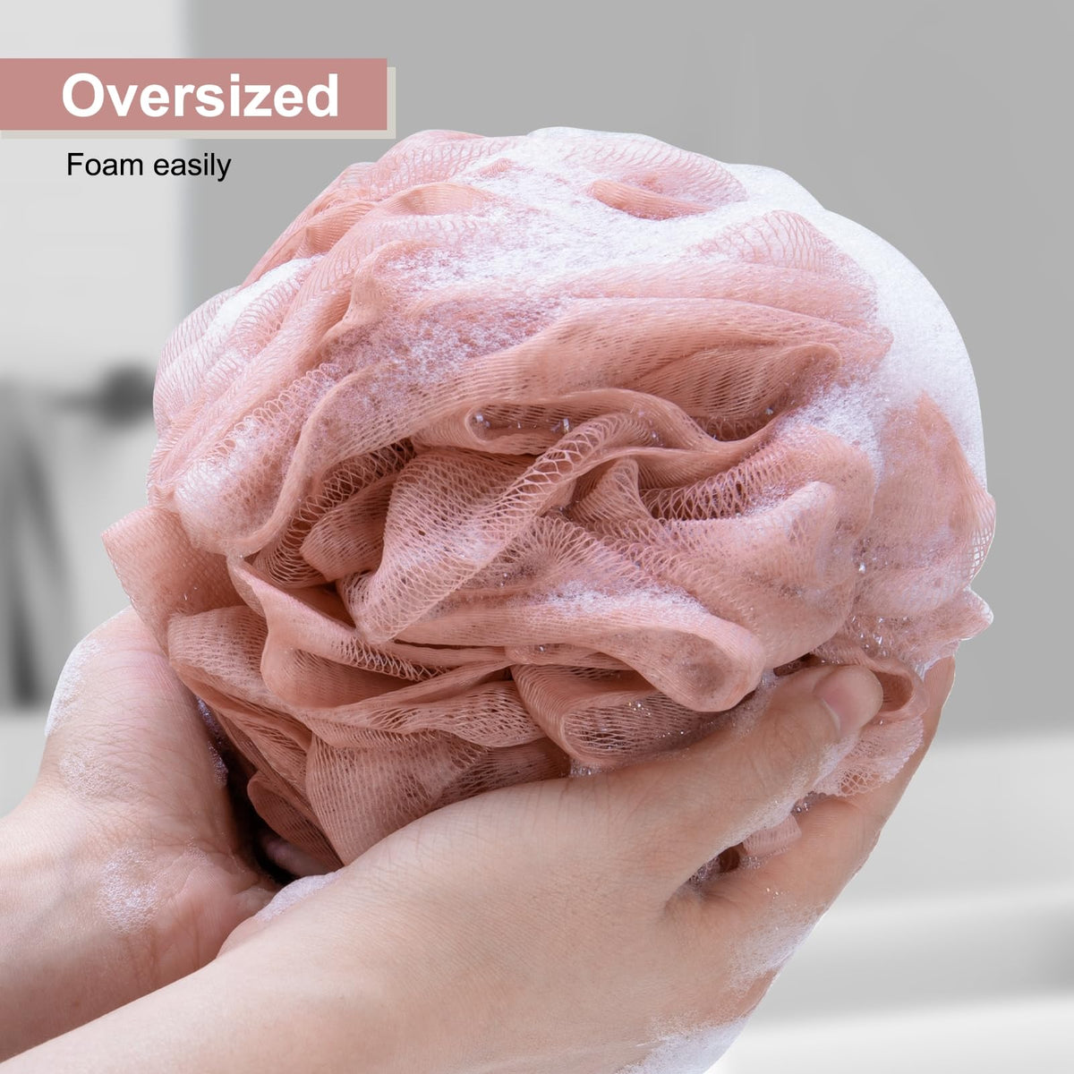 Close-up of MTDLYICE loofah showing soft mesh texture