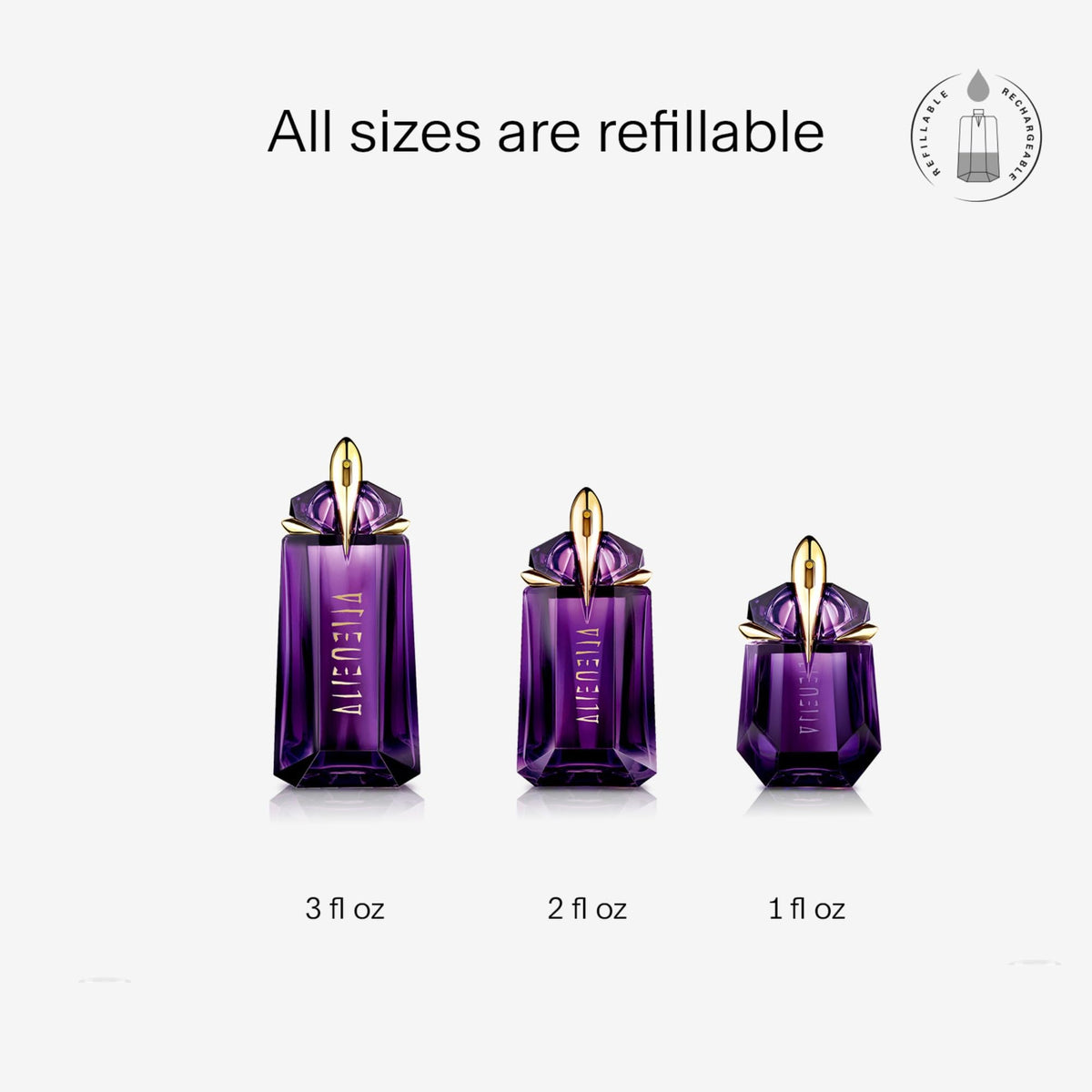 Close-up of Mugler Alien Eau de Parfum bottle and cap