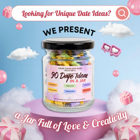 Close-up of Musemory Date Ideas jar showcasing positive affirmation cards