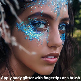 Close-up of Mysense Blue Body Glitter Stick showing glitter texture