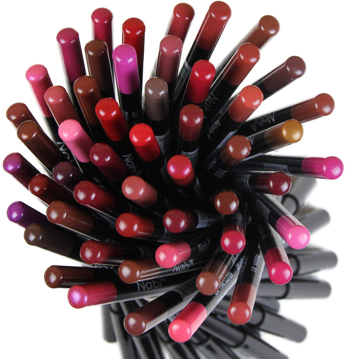 Close-up of Nabi lip liner pencils showing various colours