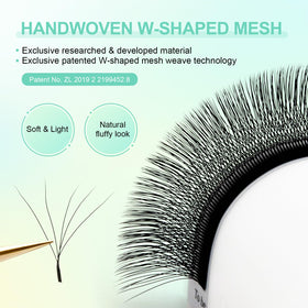 Close-up of NAGARAKU 5D W lash extensions showing W shape