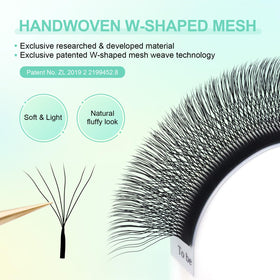 Close-up of NAGARAKU 6D W Premade Fans Lash Extensions showing the W shape