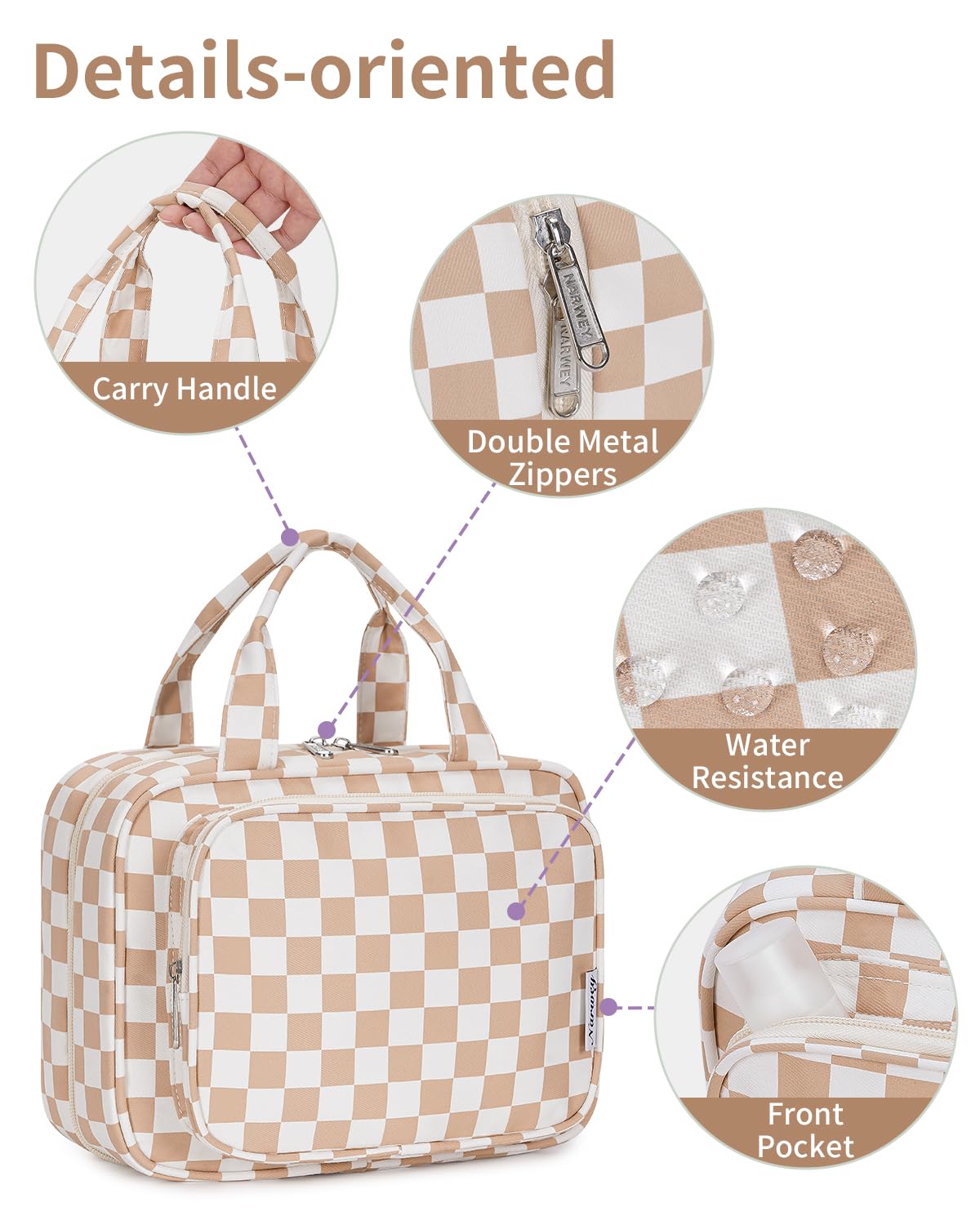 Close-up of Narwey Hanging Toiletry Bag's durable fabric and zipper