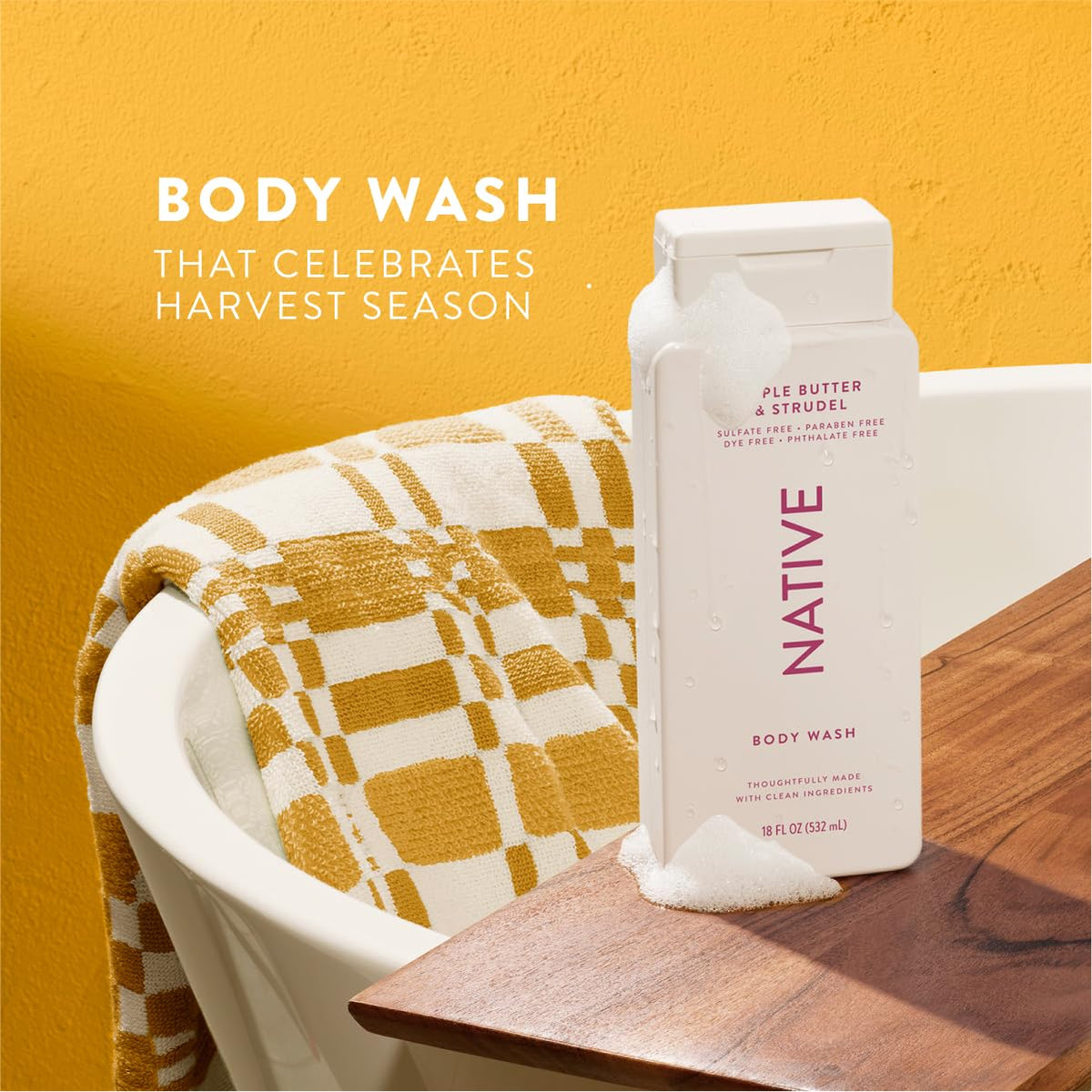 Close-up of Native Body Wash Apple Butter & Strudel label
