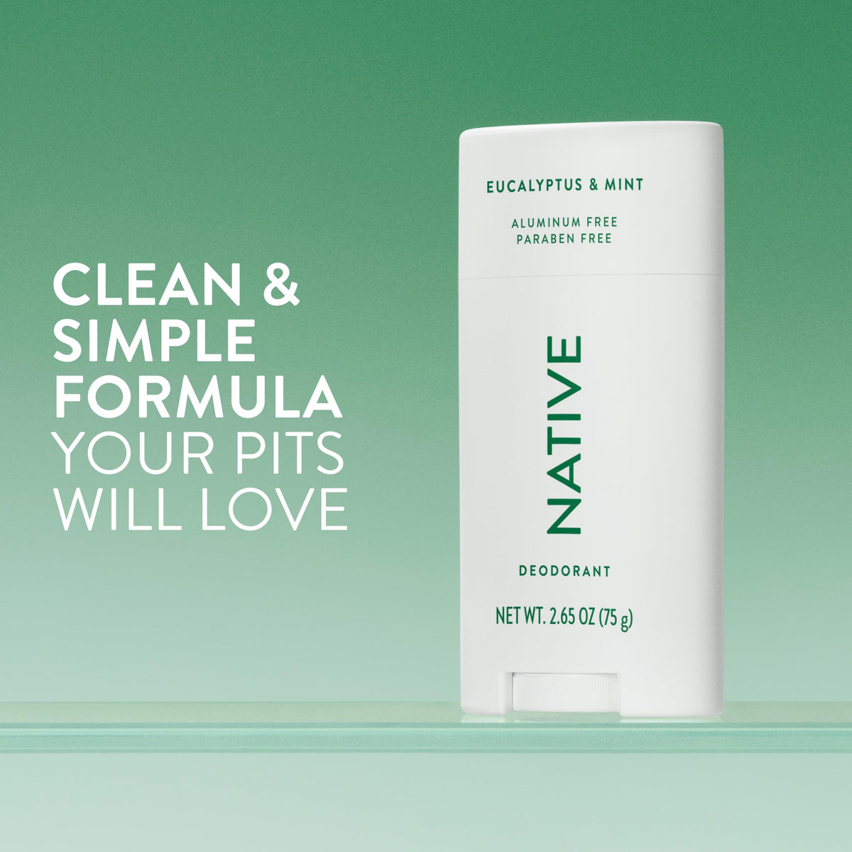 Close-up of Native Deodorant Eucalyptus & Mint stick showing smooth texture