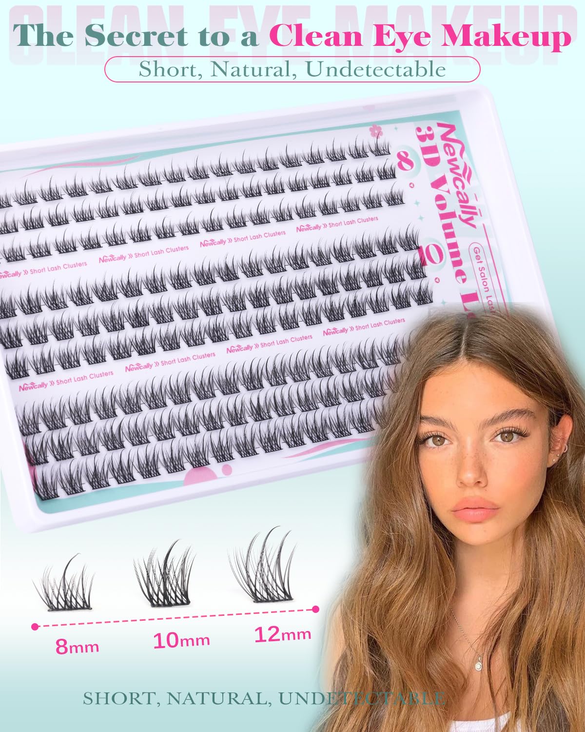 Close-up of Newcally 8-12MM lash clusters in various lengths