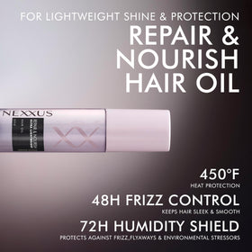 Close-up of Nexxus Hair Oil pouring into hand