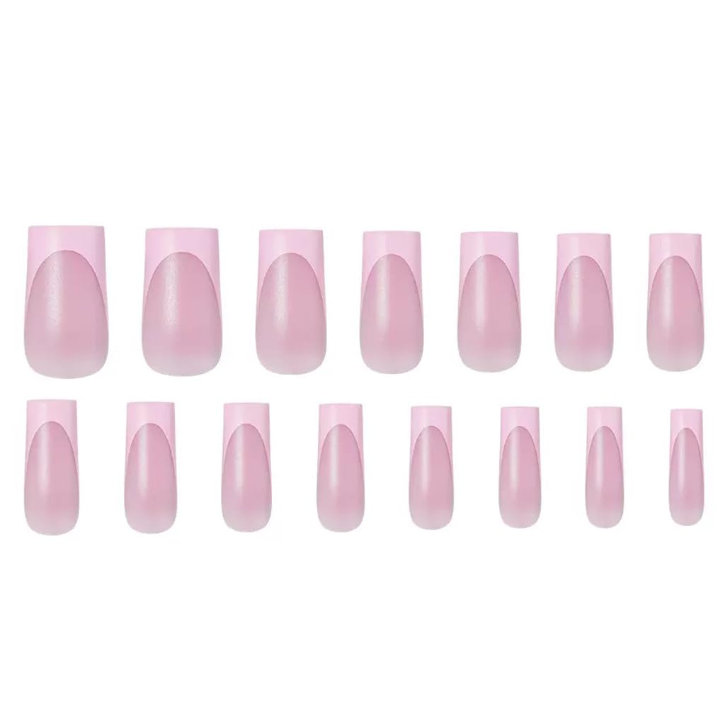 Close-up of NHIXK pink French tip nails with jelly glue stickers