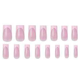 Close-up of NHIXK pink French tip nails with jelly glue stickers