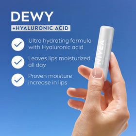 Close-up of NIVEA Dewy Lip Care tube showing texture