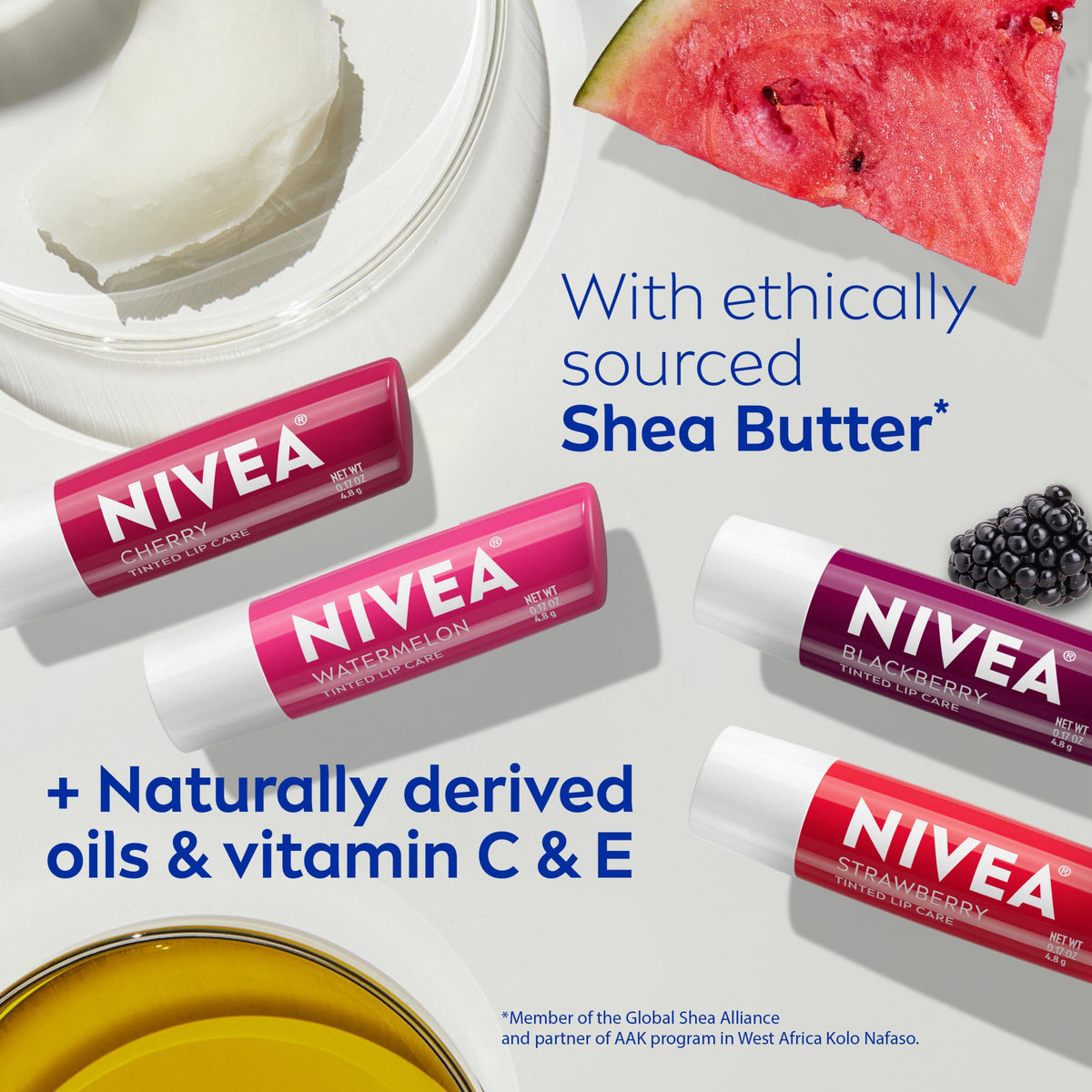 Close-up of NIVEA Fruity Cuties Lip Balm ingredients