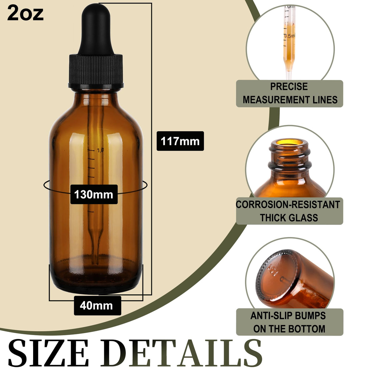 Close-up of NOOEEISS glass dropper bottle showing precise measurement lines