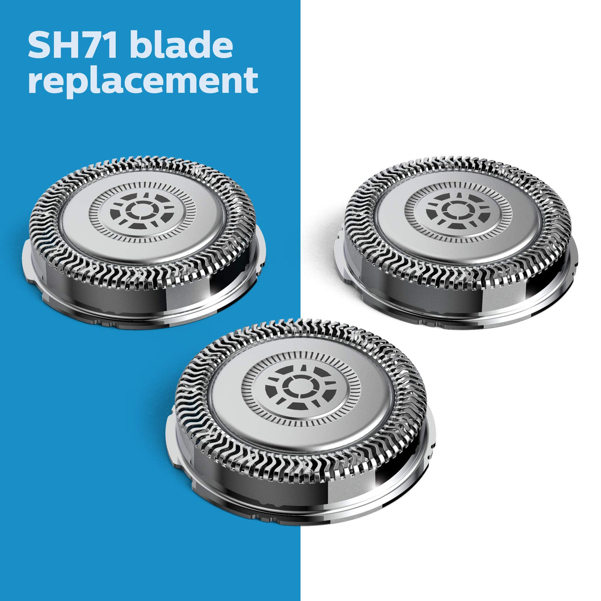 Close-up of Norelco replacement head showing SteelPrecision blades