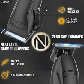 Close-up of NOVAH Grooming hair clippers showing sharp blades