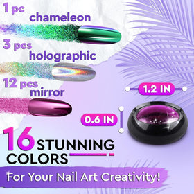 Close-up of Novsix chrome nail powder showing mirror effect