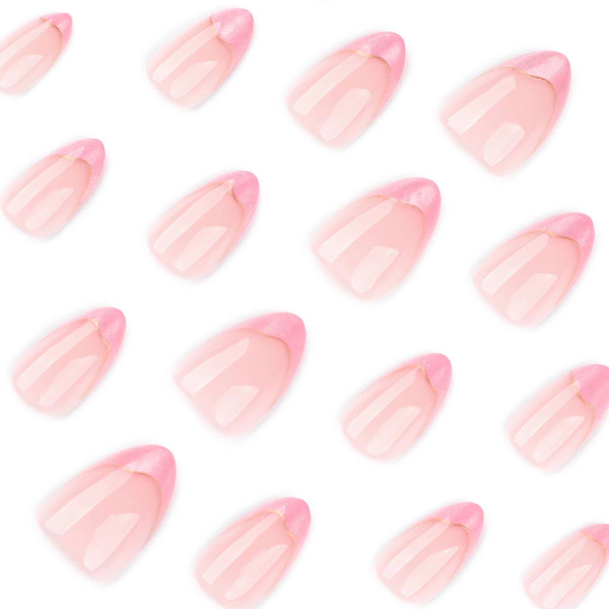 Close-up of nude and pink cat eye press on nails