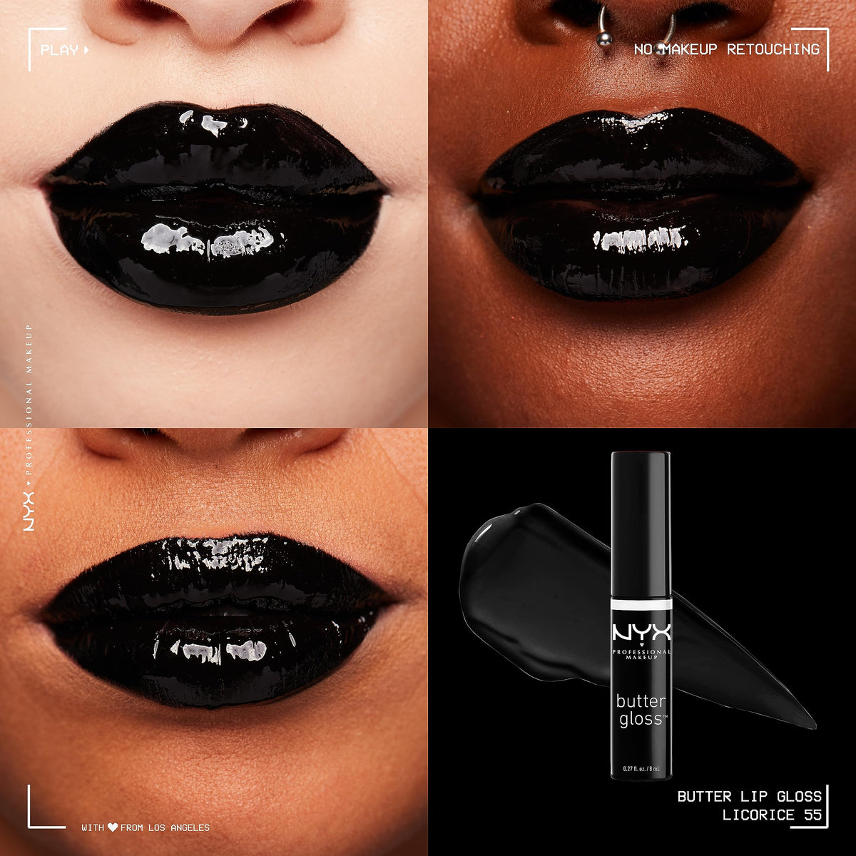 Close-up of NYX Butter Gloss Licorice texture