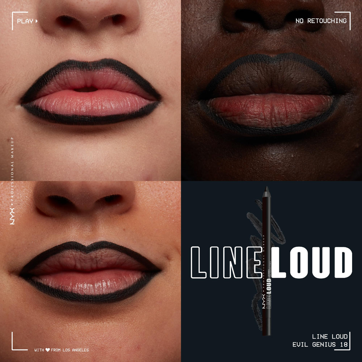 Close-up of NYX Line Loud Lip Liner Evil Genius Black tip