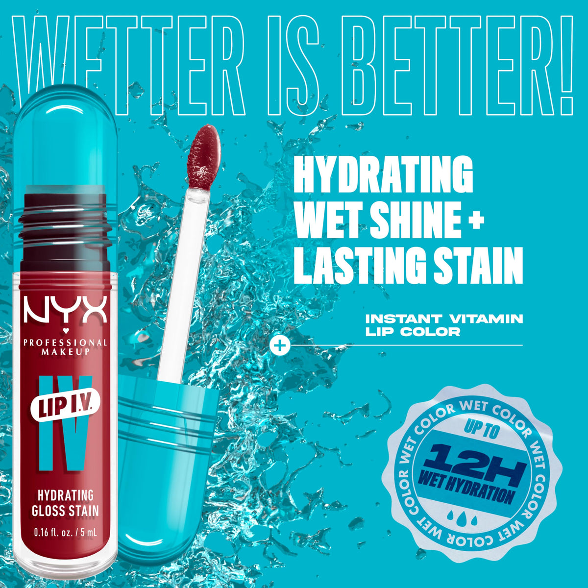 Close-up of NYX Lip IV Hydrating Glossy Lip Stain applicator