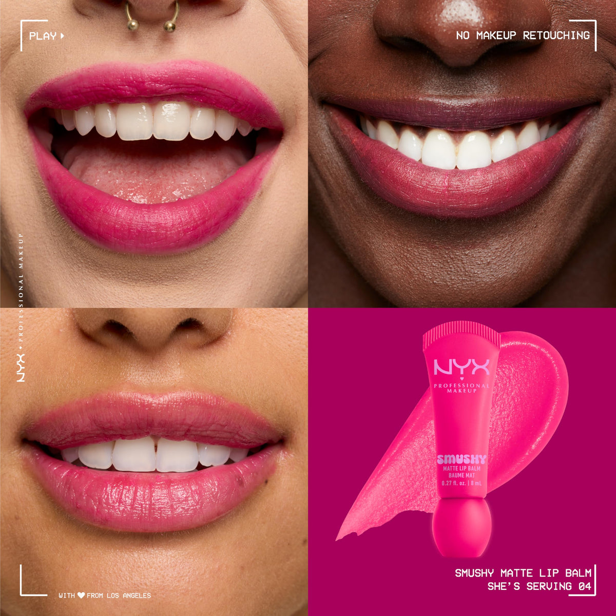 Close-up of NYX Smushy Matte Lip Balm She's Serving Fuchsia texture