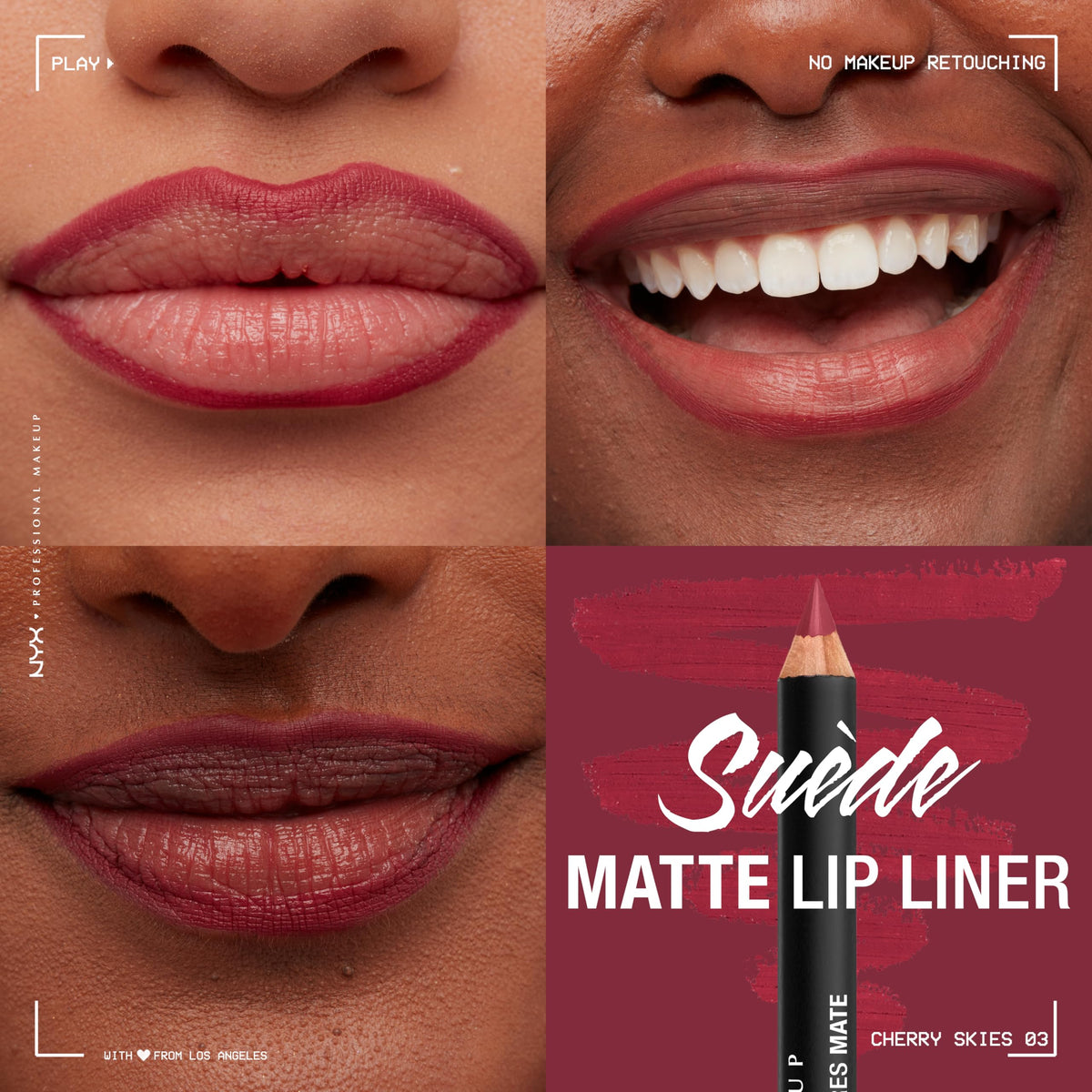 Close-up of NYX Suede Matte Lip Liner Cherry Skies tip