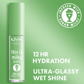Close-up of NYX This Is Milky Gloss Mint Chocolate Chip Shake tube