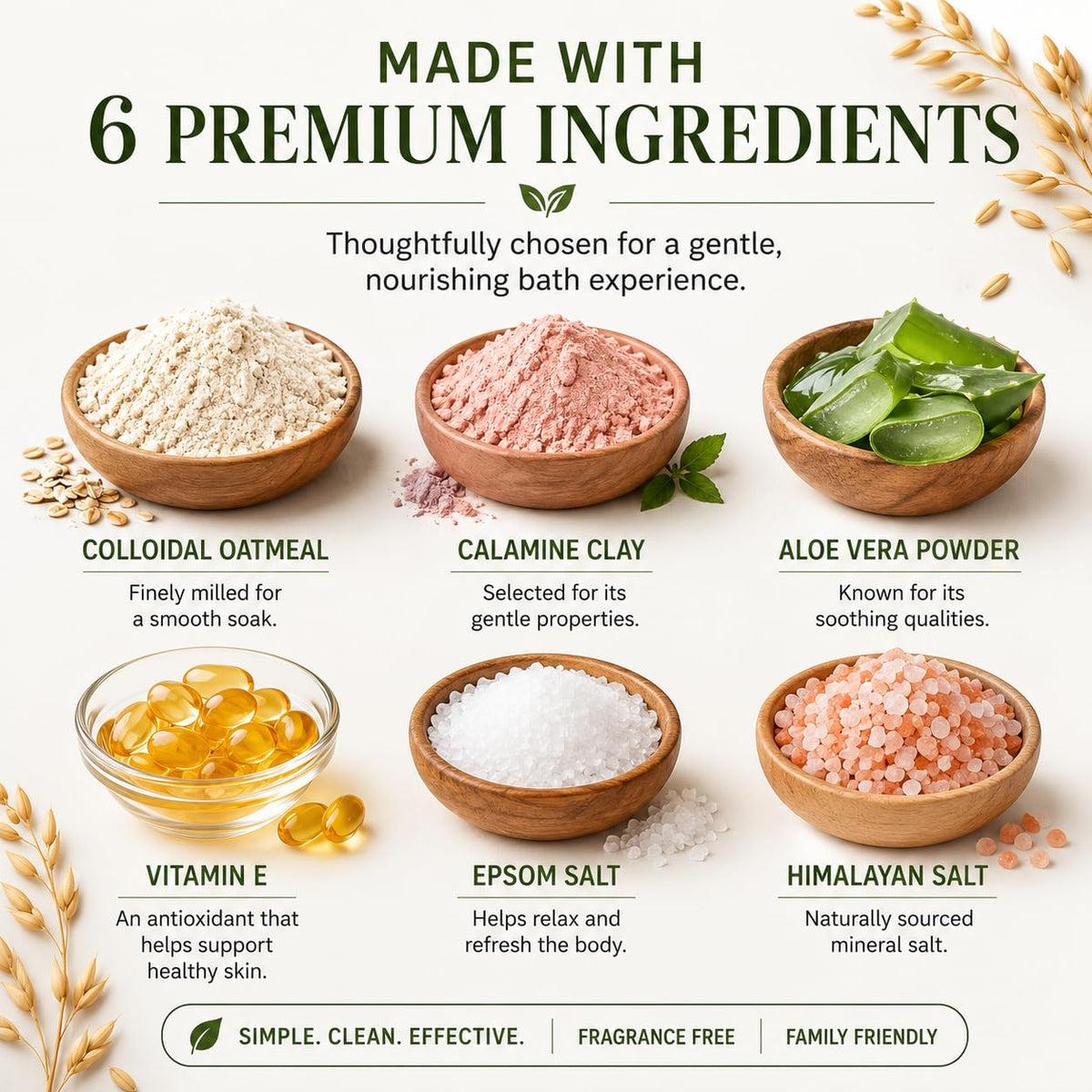 Close-up of Oats Garden Colloidal Oatmeal Bath Soak ingredients