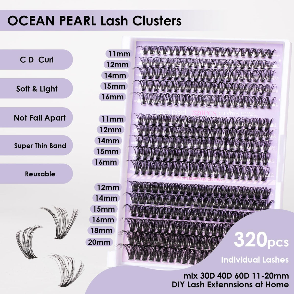 Close-up of Ocean Pearl Lash Clusters showing soft fibres