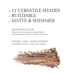 Close-up of OFIR Eyeshadow Palette matte and shimmer shades