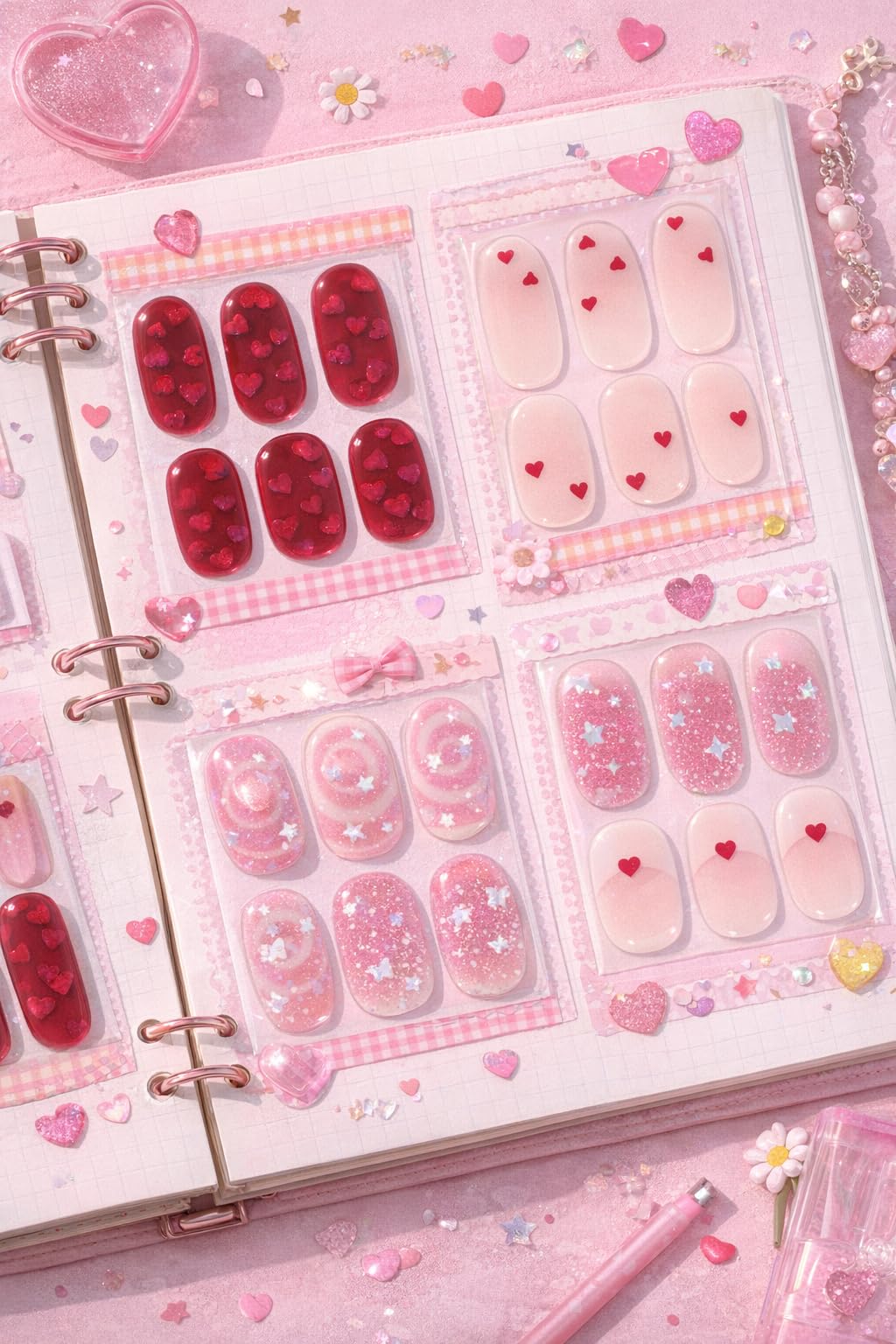 Close-up of ohora Semi Gel Nail Strips showing different sizes