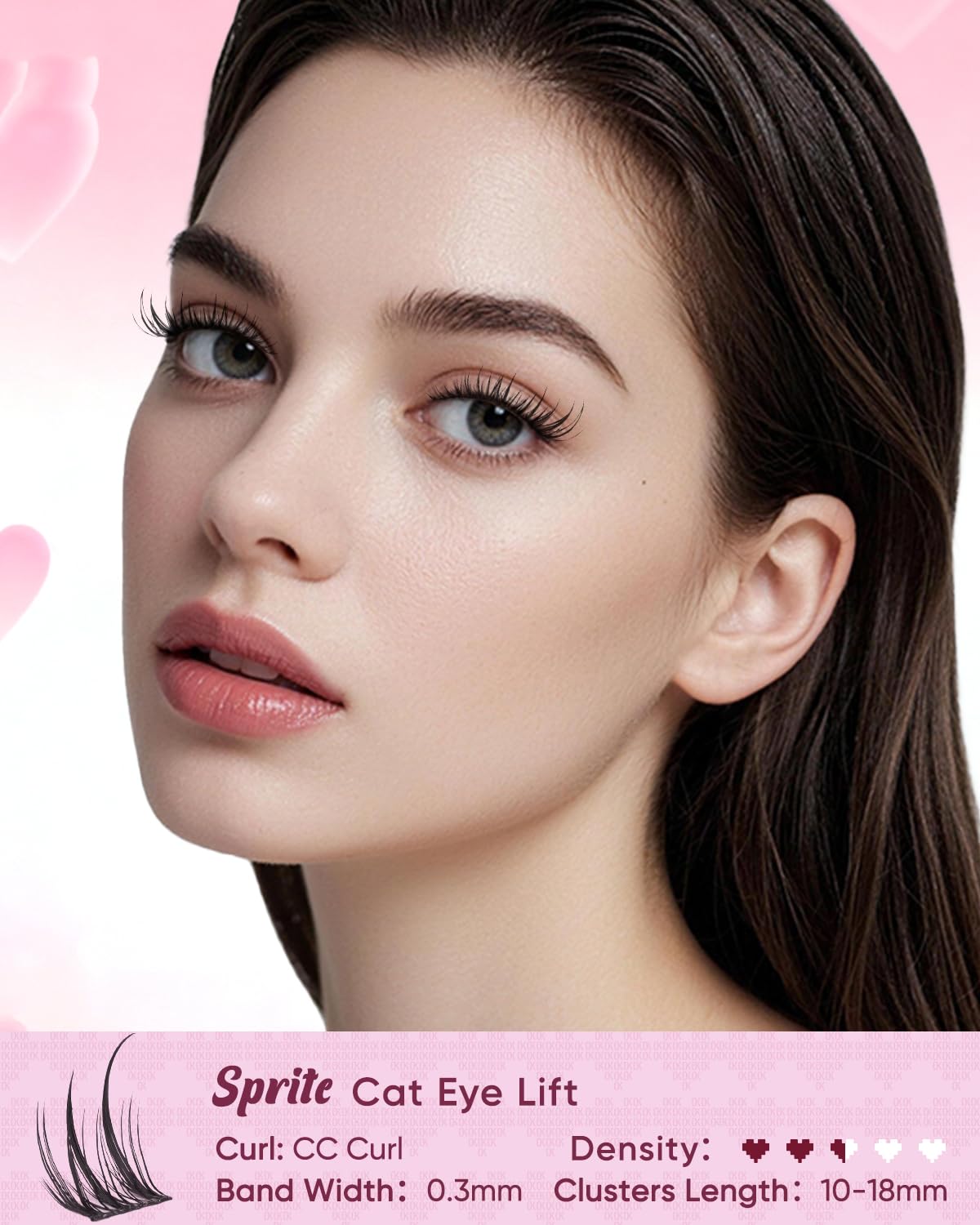 Close-up of OKAYLOVE Sprite lash clusters in various lengths