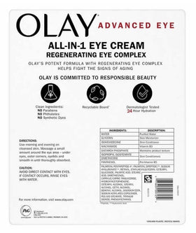 Close-up of Olay Advanced Eye Cream texture on a fingertip