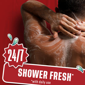 Close-up of Old Spice Broseidon body wash bottle