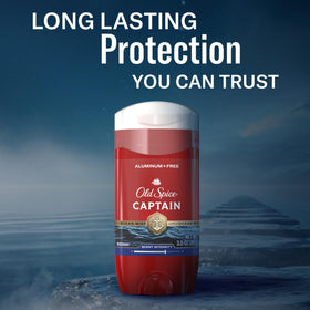 Close-up of Old Spice Captain scent label