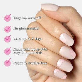 Close-up of Olive & June Super Stick Press-On Nails with adhesive tabs